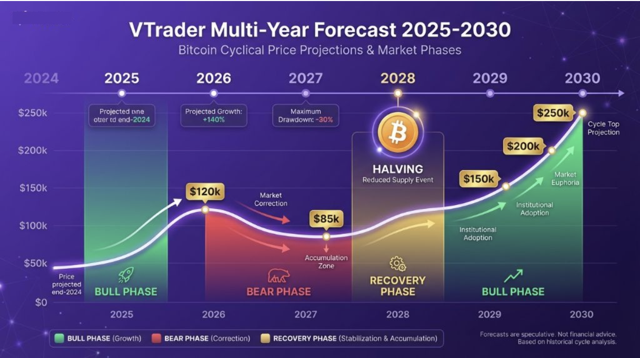 BTC price prediction chart with base, bull, and bear scenario ranges and key support and resistance levels.